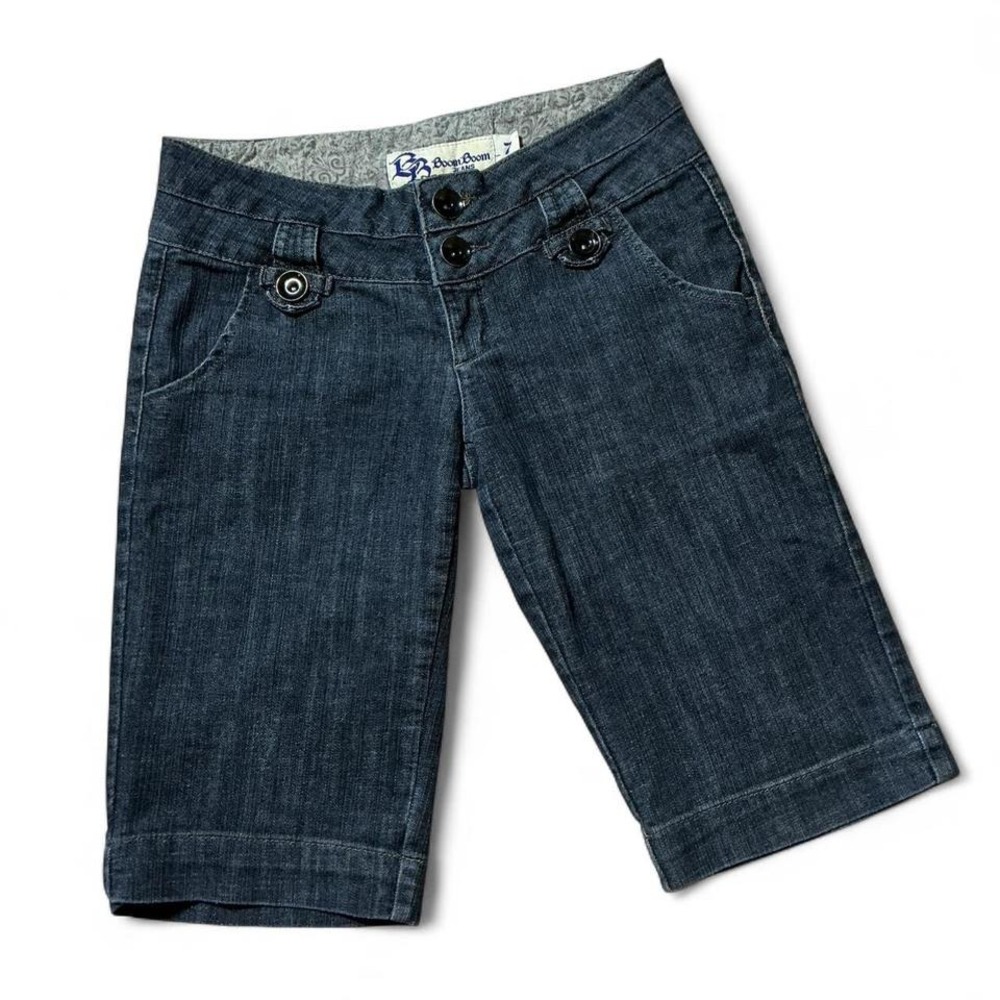 Y2K Boom Boom Jeans Low Rise Women's Dark Wash Denim Capri Shorts Button Fly